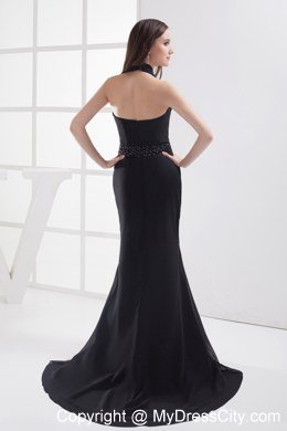 Mermaid Beading Celebrity Dress with Cool Neckline in Black