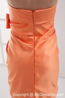 Sheath Orange Strapless Satin Ruching Celebrity Dress with Bow