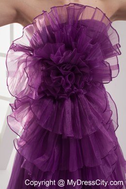 A-line Purple Strapless Ruffled Organza Celebrity Dress