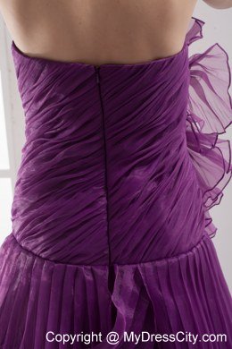 A-line Purple Strapless Ruffled Organza Celebrity Dress