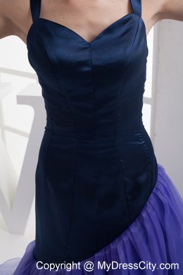 A-line Purple Unsymmetrical Ruffled Celebrity Dress Straps in Navy