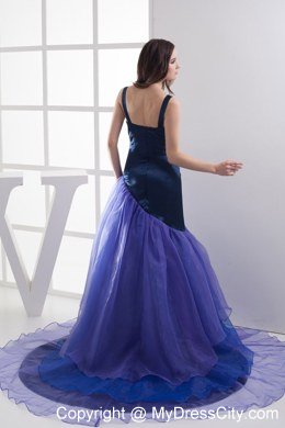 A-line Purple Unsymmetrical Ruffled Celebrity Dress Straps in Navy