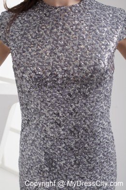 Mermaid Scoop Cap Sleeves Gray Sequined Dress for Celebrity