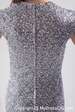 Mermaid Scoop Cap Sleeves Gray Sequined Dress for Celebrity