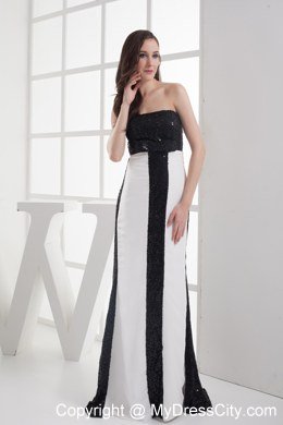 Sequined Black and White Column Strapless Celebrity Dress