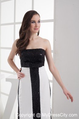 Sequined Black and White Column Strapless Celebrity Dress