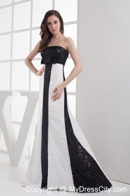 Sequined Black and White Column Strapless Celebrity Dress