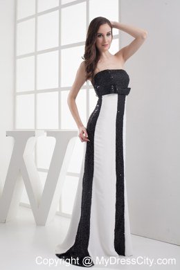 Sequined Black and White Column Strapless Celebrity Dress