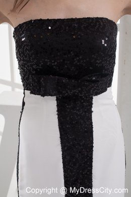 Sequined Black and White Column Strapless Celebrity Dress