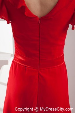 Red V-neck Celebrity Dress with Short Sleeves and Bow