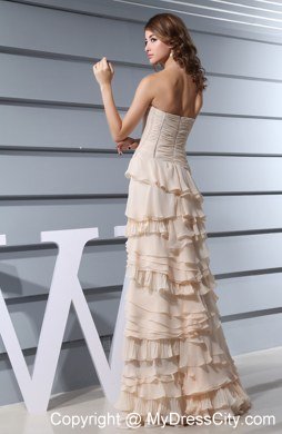 A-Line Strapless Ruffled Layers long Celebrity Dress in Champagne