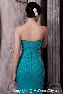 Teal Column Strapless Celebrity Dress Chiffon Beading Court Train