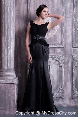 Black Column Straps Celebrity Dress Ruching and Beading