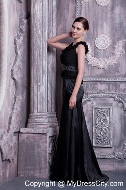 Black Column Straps Celebrity Dress Ruching and Beading