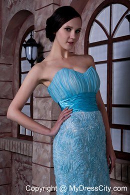 Aqua Blue Column Celebrity Dress Sweetheart Rolling Flowers