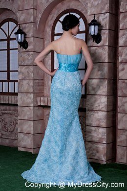 Aqua Blue Column Celebrity Dress Sweetheart Rolling Flowers