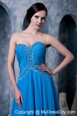 Sky Blue Empire Sweetheart Brush Train Chiffon Beading Celebrity Dress