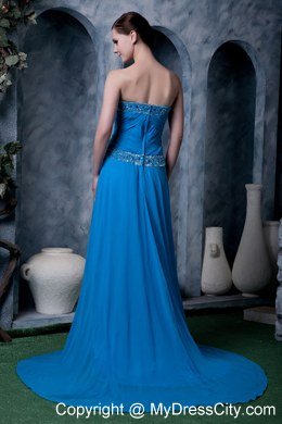 Sky Blue Empire Sweetheart Brush Train Chiffon Beading Celebrity Dress