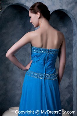 Sky Blue Empire Sweetheart Brush Train Chiffon Beading Celebrity Dress