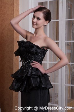 Ruffled Black Mermaid Strapless Dress for Celebrity