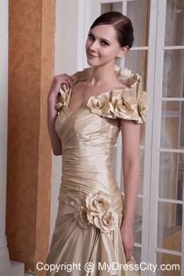 Gold A-line Sweetheart Celebrity Dress with Hand Made Flowers