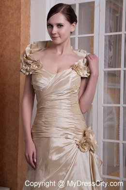 Gold A-line Sweetheart Celebrity Dress with Hand Made Flowers