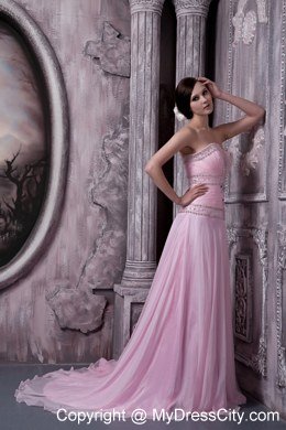 Baby Pink Celebrity Dress A-line Sweetheart Beading Sweep Train