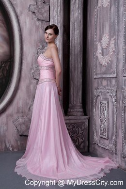 Baby Pink Celebrity Dress A-line Sweetheart Beading Sweep Train