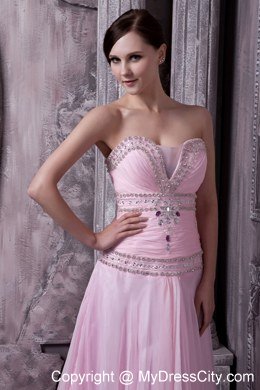 Baby Pink Celebrity Dress A-line Sweetheart Beading Sweep Train