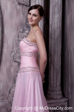 Baby Pink Celebrity Dress A-line Sweetheart Beading Sweep Train