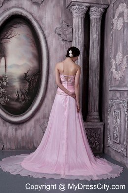 Baby Pink Celebrity Dress A-line Sweetheart Beading Sweep Train