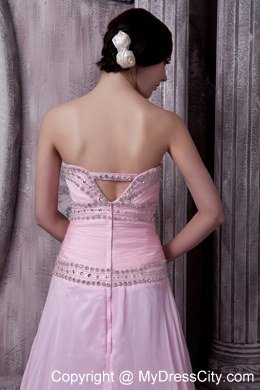 Baby Pink Celebrity Dress A-line Sweetheart Beading Sweep Train