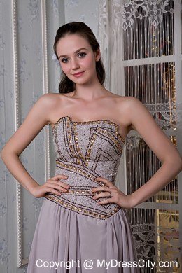 Grey Empire Celebrity Dress Strapless Chiffon Beading Floor-length