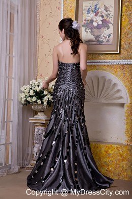 Black Column Strapless Celebrity Dresses Taffeta Sequins Floor-length