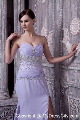 Lilac Beading Column Sweetheart Prom Dress for Celebrity