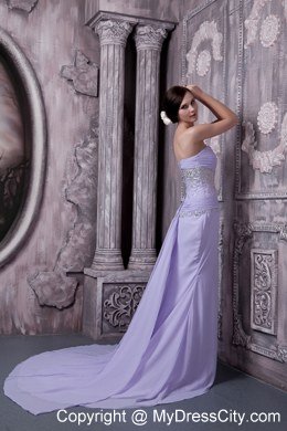 Lilac Beading Column Sweetheart Prom Dress for Celebrity