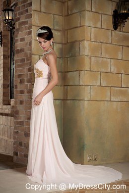 Cream-colored Column Sweetheart Brush Train Beading Celebrity Dress