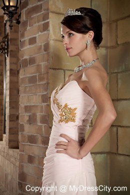 Cream-colored Column Sweetheart Brush Train Beading Celebrity Dress