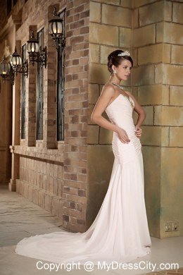 Cream-colored Column Sweetheart Brush Train Beading Celebrity Dress