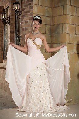 Cream-colored Column Sweetheart Brush Train Beading Celebrity Dress