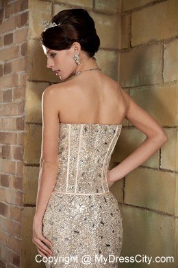 Champagne Beading Column Sweetheart Short Prom Dress for Celebrity