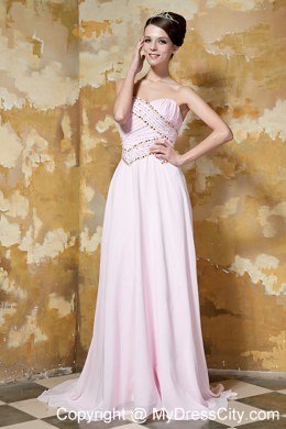 Light Pink Empire Celebrity Dress Beading Sweetheart Brush Train