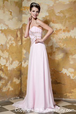 Light Pink Empire Celebrity Dress Beading Sweetheart Brush Train