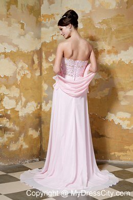 Light Pink Empire Celebrity Dress Beading Sweetheart Brush Train