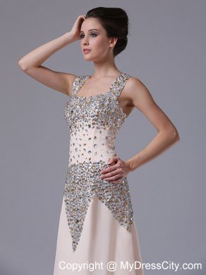 Champagne Beaded Square Straps Long Dress for Cocktail