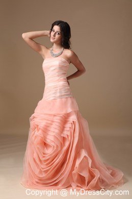Blush Pink A-line Strapless Cocktail Dress with Brush Train