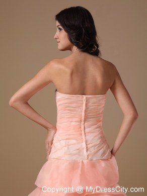 Blush Pink A-line Strapless Cocktail Dress with Brush Train