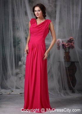 Sweet Coral Red Empire V-neck Chiffon Flowery Bridesmaid Dress Floor-length