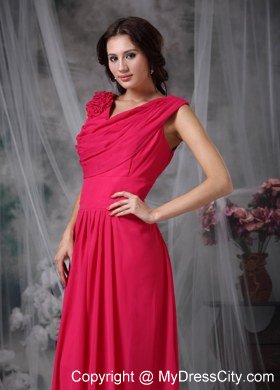 Sweet Coral Red Empire V-neck Chiffon Flowery Bridesmaid Dress Floor-length