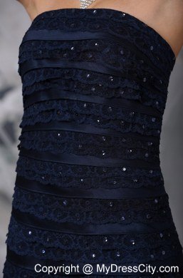 Fitted Navy Blue Strapless A-line Knee-length Ruching Junior Bridesmaid Dress